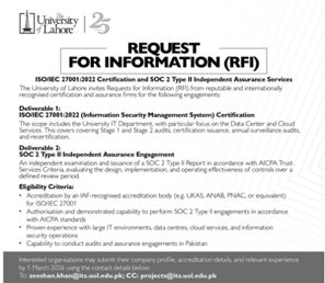 Admission notice for The University of Lahore